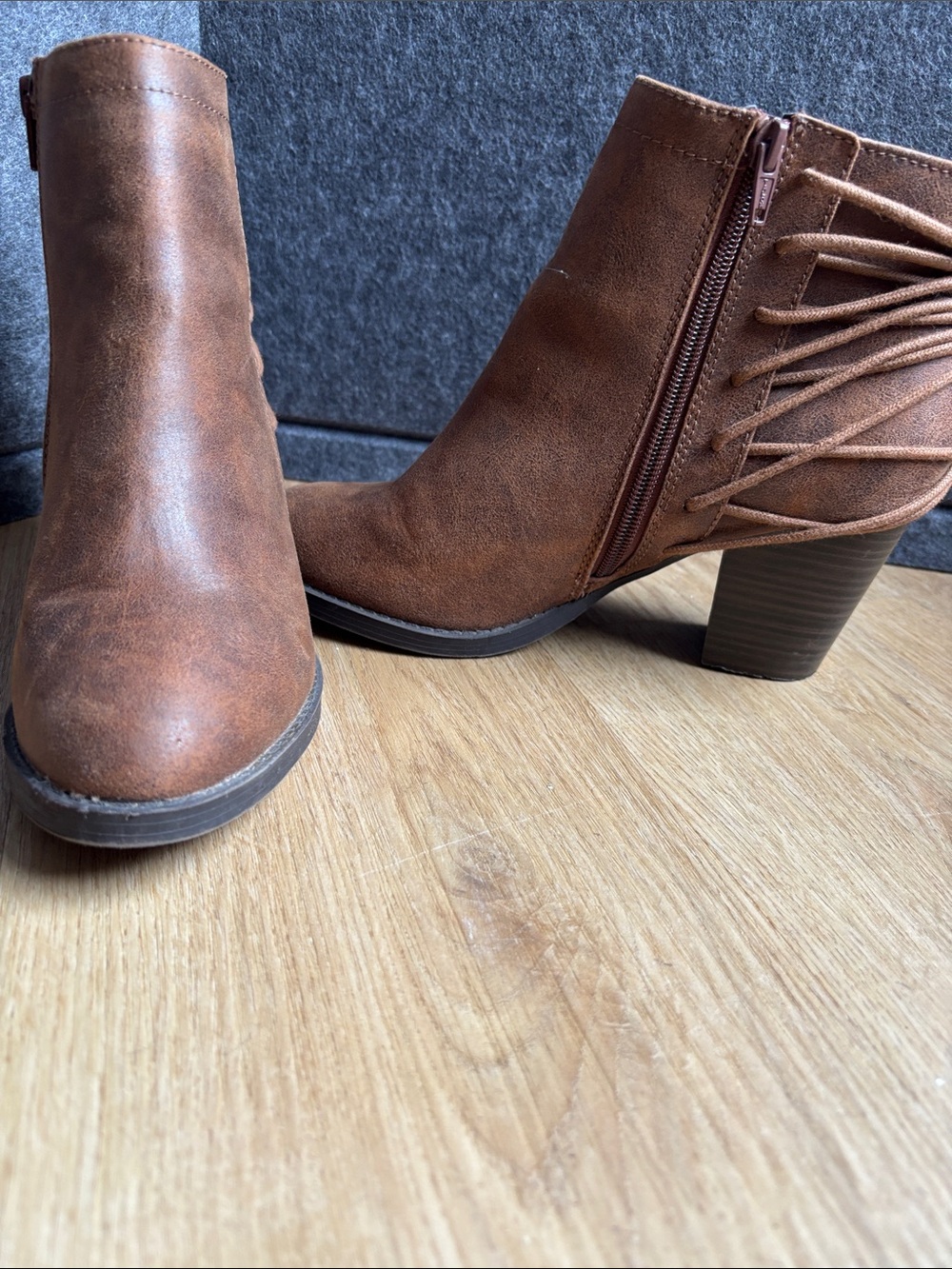 Candie's Chestnut Brown Faux-Leather Ankle Boots with Side Zip
